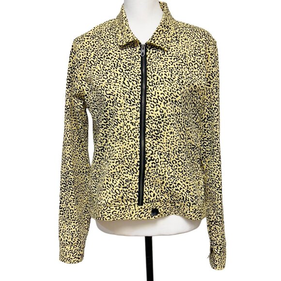 Volcom Denim Animal Print Full Zip Jacket Cheetah Sweater Collar Pockets Large - Picture 8 of 12